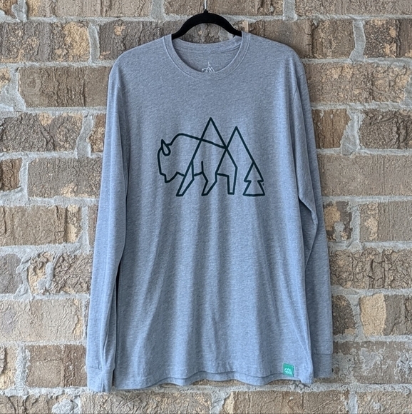 Wild Tribute 4 The Parks Bison Mountains Evergreen Trees Long Sleeve T-Shirt LG - Picture 1 of 6